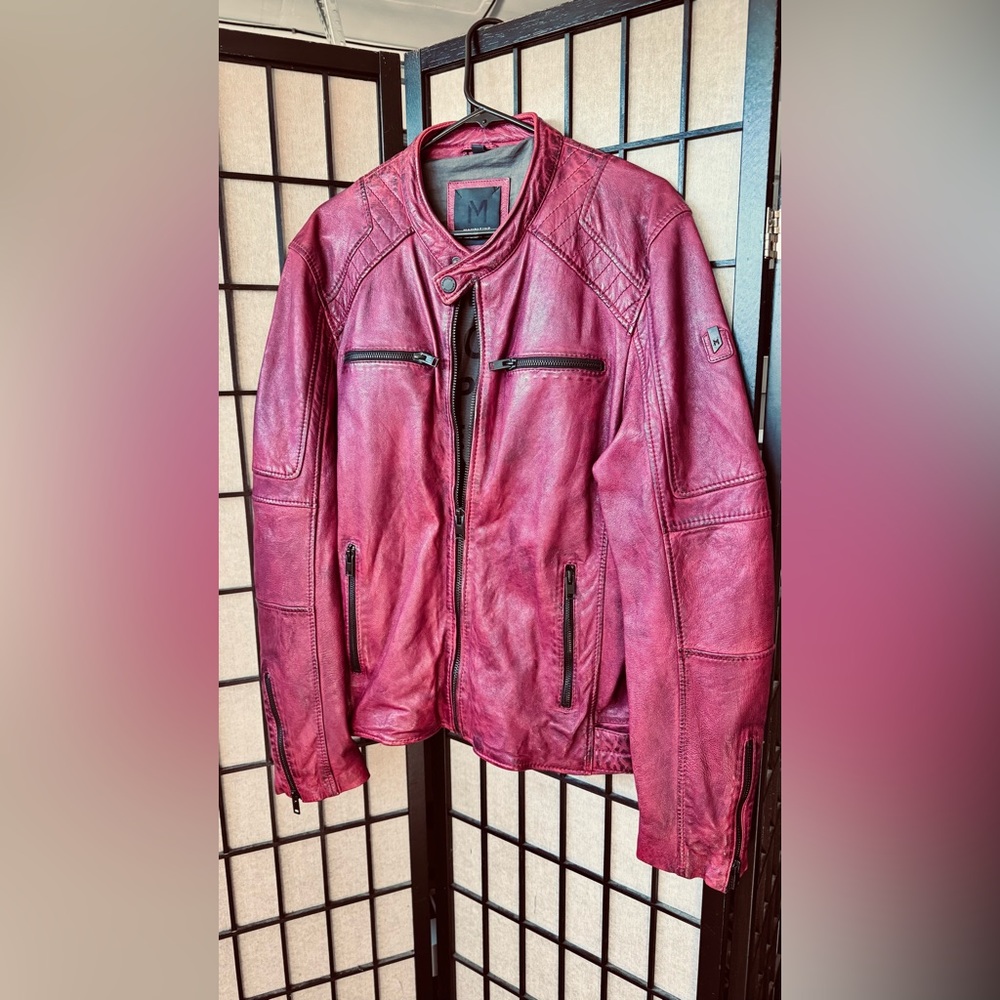 Men's Red Leather Jacket - Picture 2 of 11